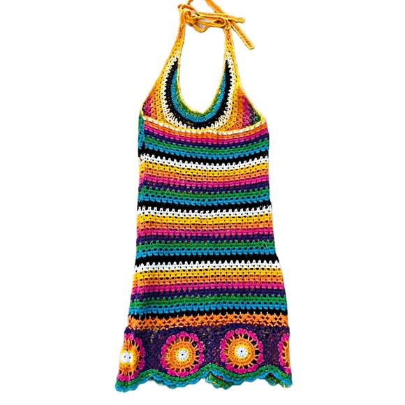 Rat & Boa Inferno Rainbow Crochet Mini Festival Halter Dress *RARE* - Picture 9 of 17